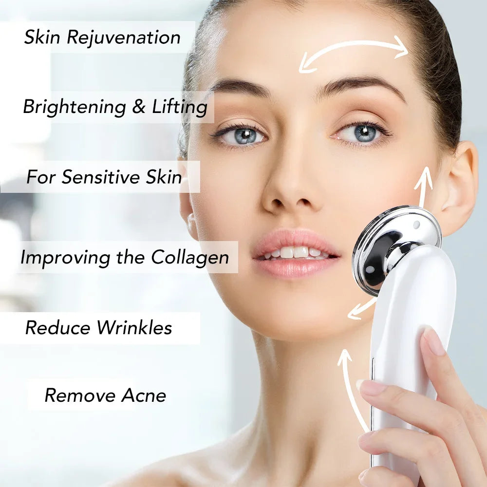 Masajeador Facial EMS 7 en 1 — Lifting Facial, Aclara la Piel, Limpieza Profunda, Infusión de Esencias, Máquina de Belleza para el Cuidado de la Piel.