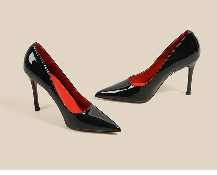7cm Black Red Sole High Heels Spring Pointed Toe Stiletto Heel Sexy Shiny Single Shoes Fashion Patent Leather Women's Shoes 2026