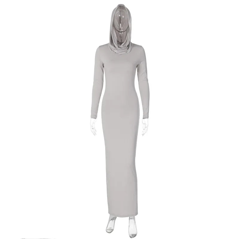 Hooded Long Dress For Women Y2k Clothes Sexy Streetwear Long Sleeve Bodycon Vestidos De Mujer Solid Robe Femme Été Back Split Diva 2026