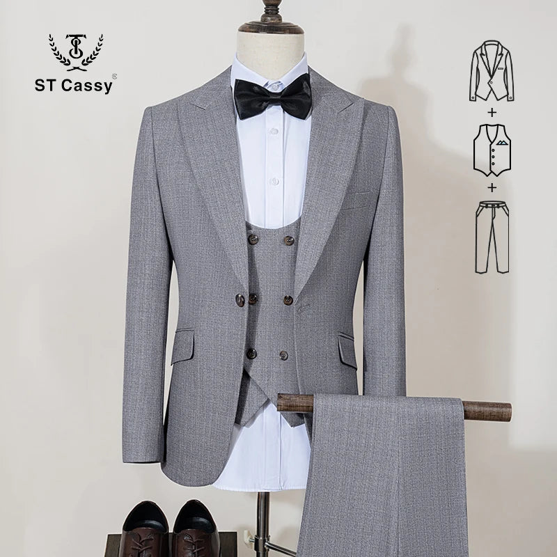 ST Cassy high quality suit men complete 3 pieces luxury Elegant Slim Fit Male Groom Wedding Party Dress Suit Business Office. 2026 Trajes Para Hombre, Bodas, Bautizos, Ocasion Elegante