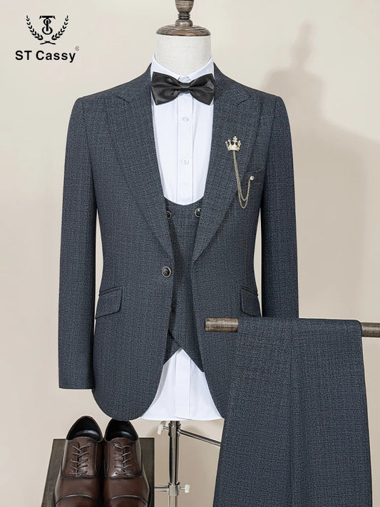 ST Cassy high quality suit men complete 3 pieces luxury Elegant Slim Fit Male Groom Wedding Party Dress Suit Business Office. 2026 Trajes Para Hombre, Bodas, Bautizos, Ocasion Elegante