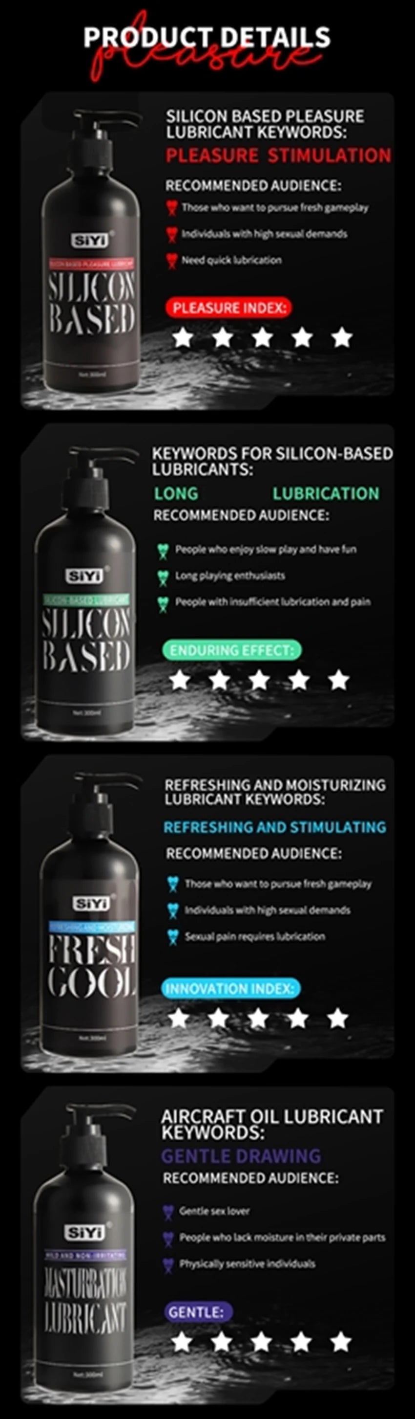 Lubricante Íntimo Premium 200ml / 300ml
Fórmula a base de silicona y agua para una lubricación intensa, duradera y ultra suave. Diseñado para máxima comodidad y placer, seguro para uso personal e íntimo, ideal para juguetes sexuales. Textura tipo gel, sed