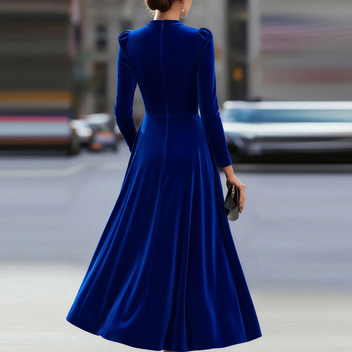 Modern European Elegance Women's Comfortable Velvet Dress Spring Autumn Solid Color Round Neck Long Long Dresses Elegant Women's Dress, vestido