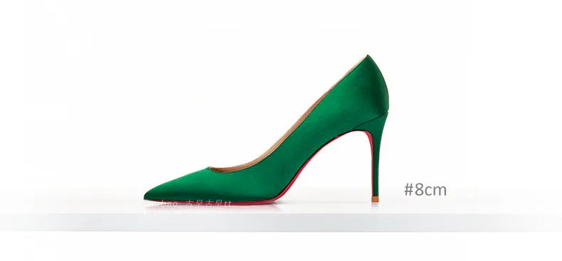 2025 Winter New High-heeled Shoes for Women, Green, Real Silk Satin, Thin Heel, Pointed Toe,Elegant,12cm,Single Shoes for Ladies 2026