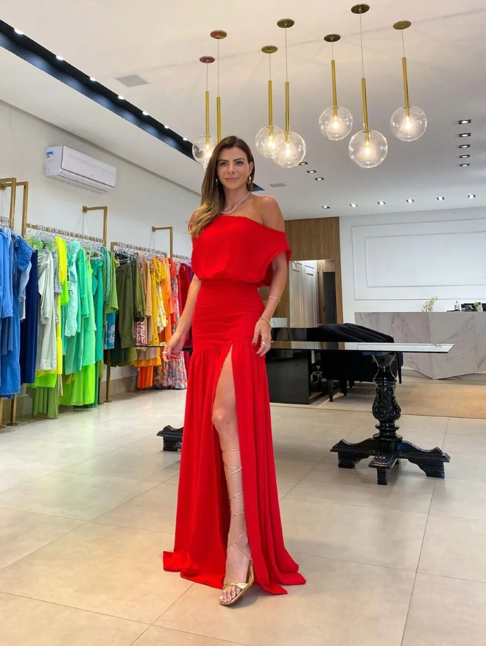 Women Straight Line Collar Dresses Short Sleeves Long Skirt Fashionable One Line Neck Split Floor Sweeping Holiday Sexy Dress 2026 Vestido Para Bodas Elegante Ocasion