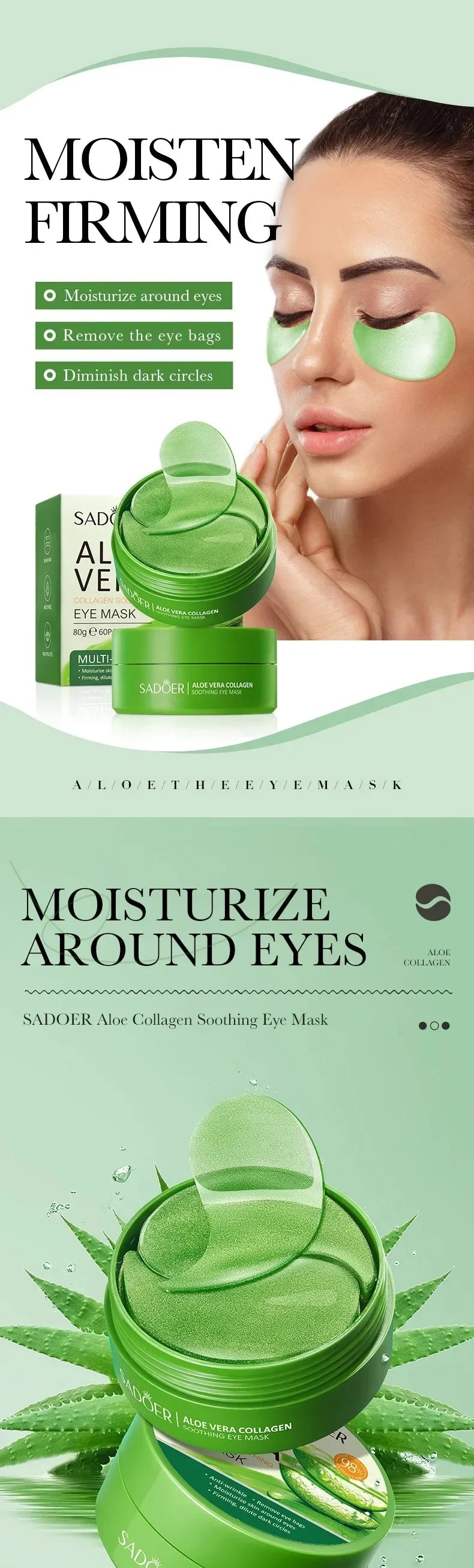 Aloe Vera Collagen Eye Mask Anti Dark Circles Removal Eyes Bags Moisturizing Firming Eye Patches Eyes Skin Care Products 60pcs 2026 Eliminador de Ojeras