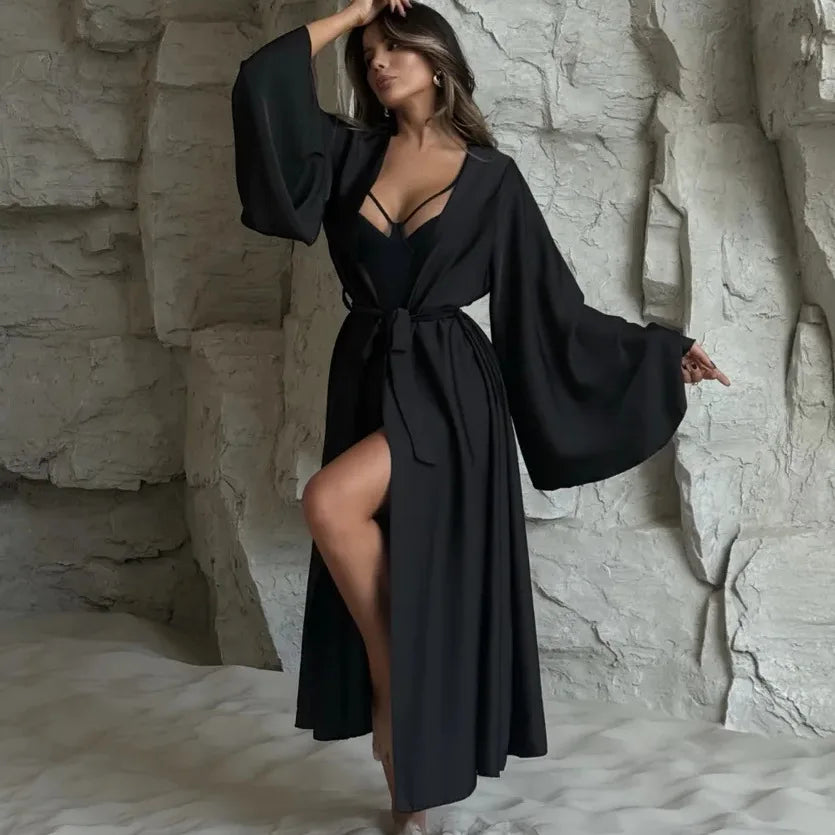 Women's Dress New Spring Summer Satin Loose Robe Sexy High Waisted Split Party Dresses Casual Multi-Color Lace Up Dress Vestidos 2026 High Elegance
