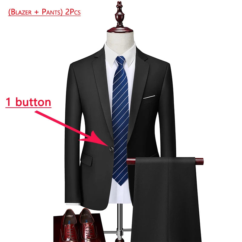 14 Color M-6XL ( Jacket + Vest+Pants ) High-end Brand Formal Business Mens Suit Three-piece Groom Wedding Dress Solid Color Suit. Trajes De Hombre Para Ocasion Especial. Bodas oh Eventos 2026