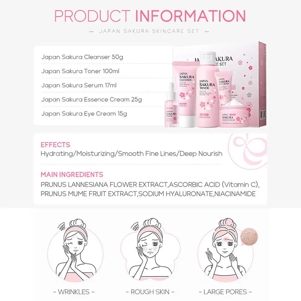 5/3pcs/Set Sakura Skin Care Sets Face Cream Serum Toner Facial Cleanser Sunscreen Eye Cream Gift Box Face Skin Care Set Product.2026 SERUM FACIAL. HUMECTANTE FACIL. REJUVENECEDOR PROTECCION CONTRA ARRUGAS FACIALES