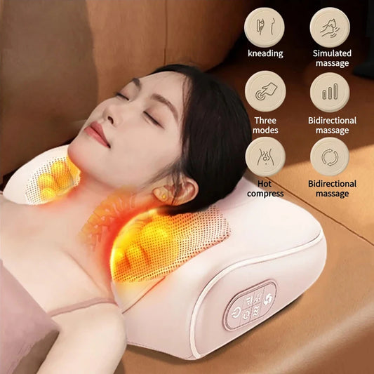 Almohada Masajeadora para Cuello, Cintura, Espalda y Hombros — Masaje con Dedo, Multifunción con Compresión Caliente para Relajar la Cintura