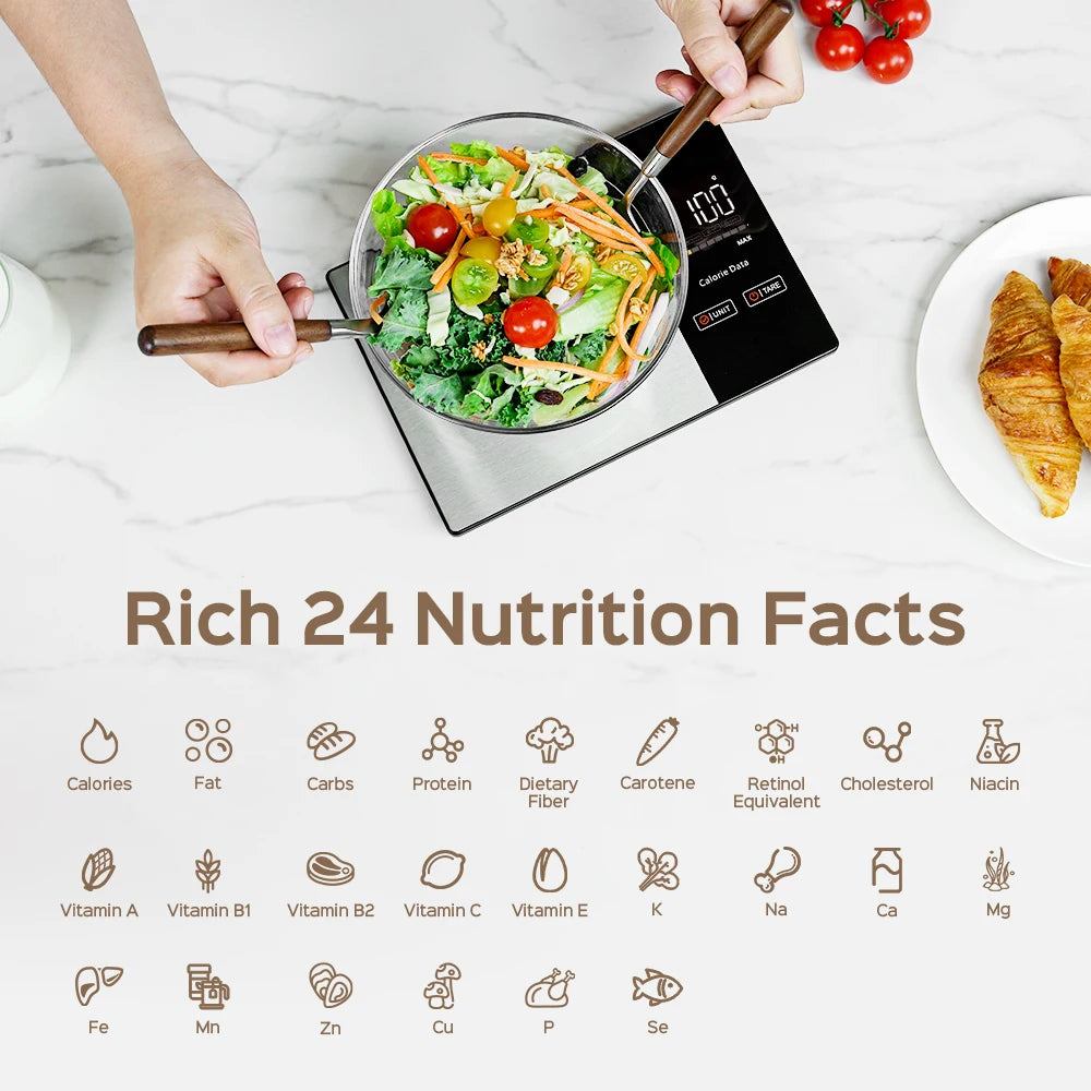 5kg Kitchen Food Scale, Smart Food Calorie Scale Kitchen Cooking Baking Scales, Stainless Steel Nutrition Scale with Free App. Pesa para Medir Calorias y Mejorar la Alimentacion