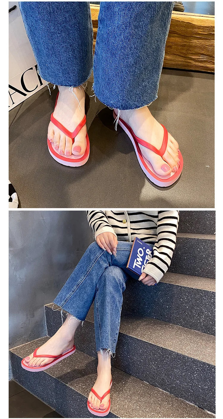 Women's Flip Flops 2025 New Summer Thick Bottom Clip Toe Fashion Beach Slippers Cool Slippers for Women 2026