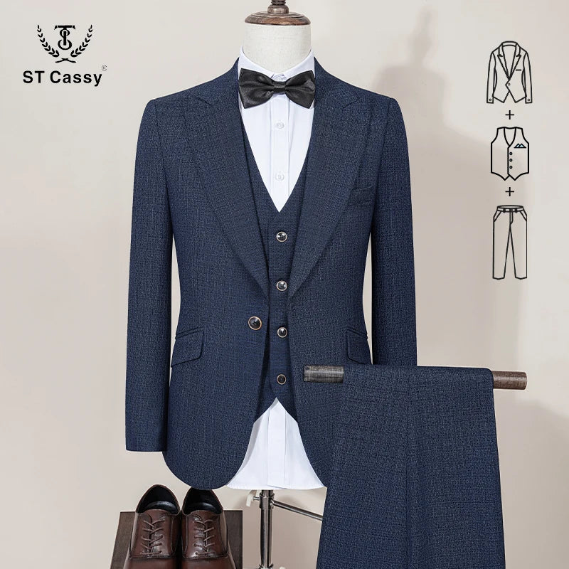 ST Cassy high quality suit men complete 3 pieces luxury Elegant Slim Fit Male Groom Wedding Party Dress Suit Business Office. 2026 Trajes Para Hombre, Bodas, Bautizos, Ocasion Elegante