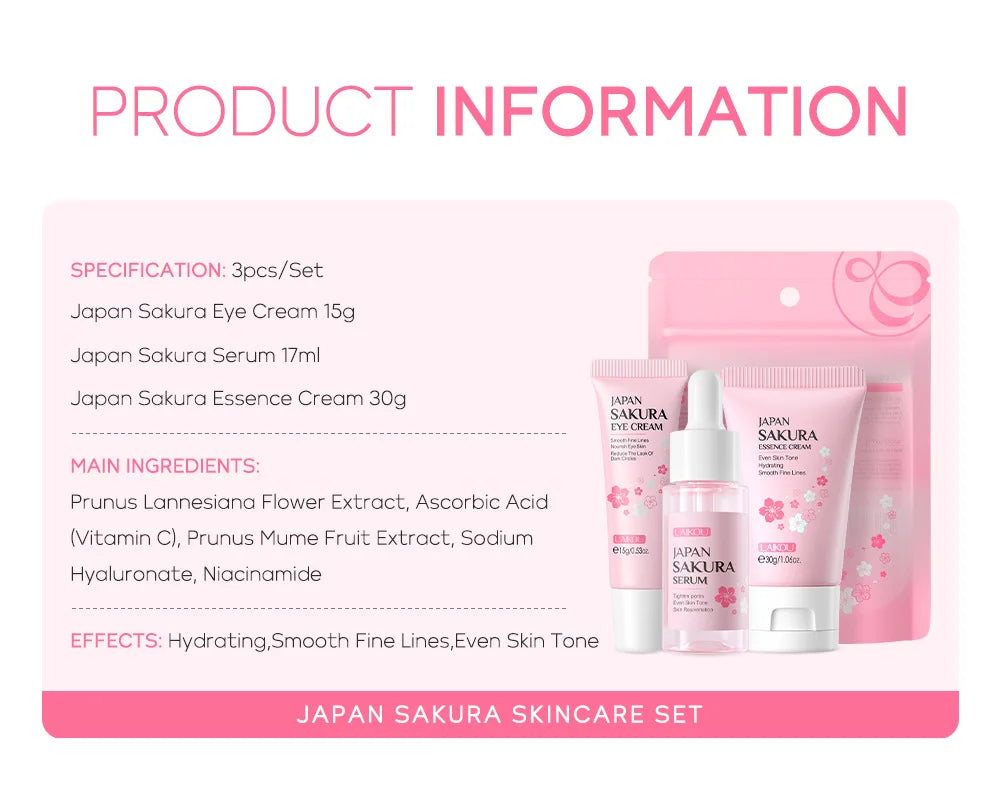 3pcs/set LAIKOU Vitamin C 24K Golden Sakura Skin Care Sets Face Cream Serum Eye Cream Moisturizing Anti Wrinkles Face Care Kit.2026 SKIN CARE REJUVENECEDOR, HUMECTANTE FACIAL