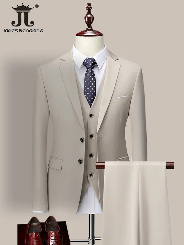 14 Color M-6XL ( Jacket + Vest+Pants ) High-end Brand Formal Business Mens Suit Three-piece Groom Wedding Dress Solid Color Suit. Trajes De Hombre Para Ocasion Especial. Bodas oh Eventos 2026