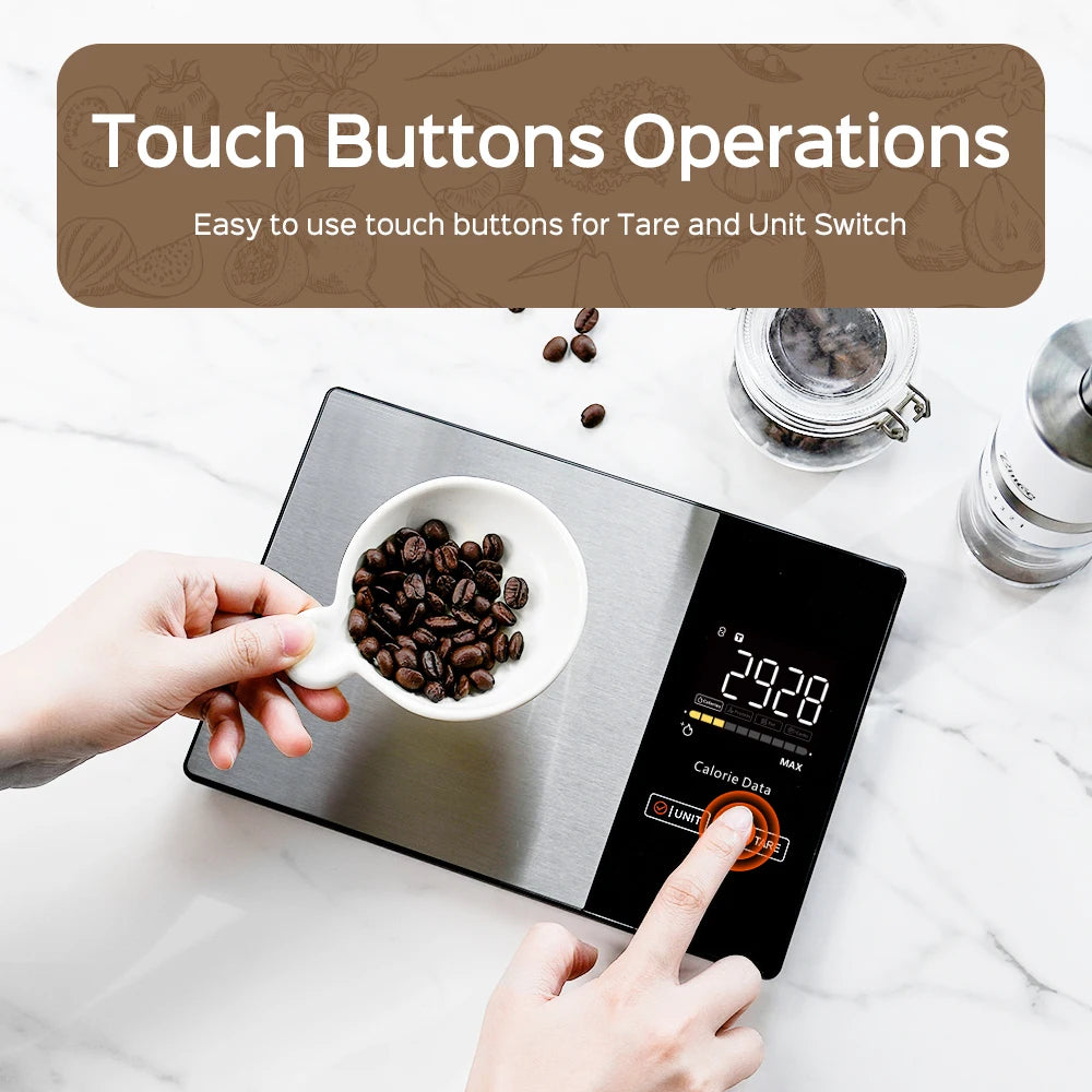 5kg Kitchen Food Scale, Smart Food Calorie Scale Kitchen Cooking Baking Scales, Stainless Steel Nutrition Scale with Free App. Pesa para Medir Calorias y Mejorar la Alimentacion