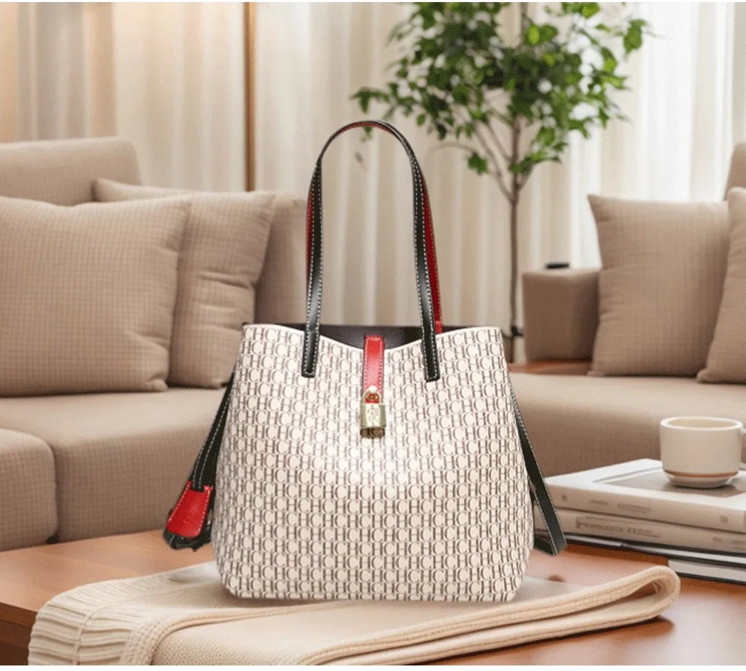 CH Premium Versatile Leather Crossbody Bag Ladies Large Capacity Daily Commuter Tote Bag Letter Print Design Ladies Fashion 2026