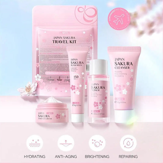 4pcs/Bag Sakura Skin Care Sets Facial Cleanser Face Face Toner Sunscreen Moisturizing Smoothing Nourishing Skincare Product.2026 KIT DE LIMPIEZA FACIAL Y PROTECTOR SOLAR