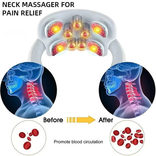 Masajeador Inteligente de Cuello y Hombros — Masaje Cervical con Vibración y Calor para Aliviar el Dolor, Pulso Terapéutico para las Vértebras Cervicales, Instrumento de Cuidado de la Salud