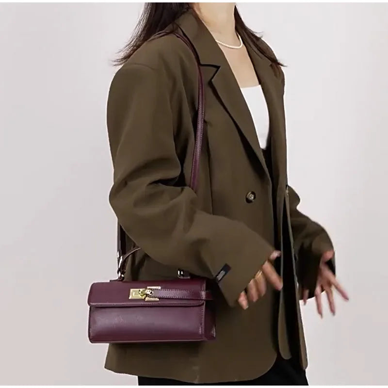 Luxury Brand Women's Lock-lock Handbag Retro High-quality Square Shoulder/crossbody Bag Fashionable High-end burgundy Women' Bag 2026