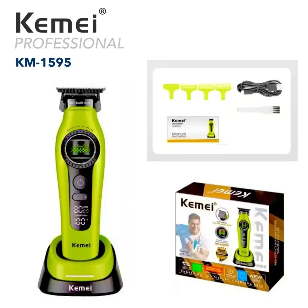 Kemei 1593 1595 Hair Trimmers Professional Barber Hair Clippers F1 -Super Engine External Brushless Motor Hair Cutting Machine 2026