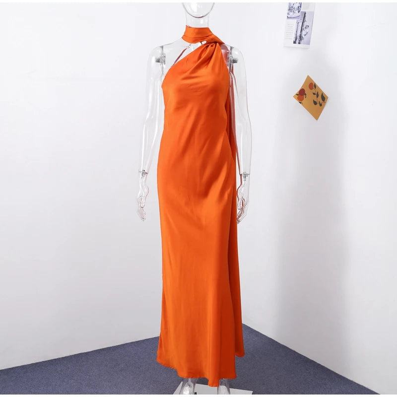 Elegant Ribbon Halter Dress Women Solid Off Shoulder Sleeveless Backless Slim Maxi Dresses 2025 Summer Autumn Party Robes Lady 2026 Vestido Elegante Para Ocasión Especial