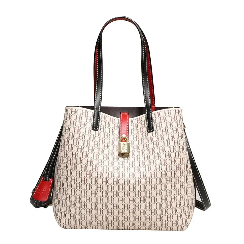 CH Premium Versatile Leather Crossbody Bag Ladies Large Capacity Daily Commuter Tote Bag Letter Print Design Ladies Fashion 2026