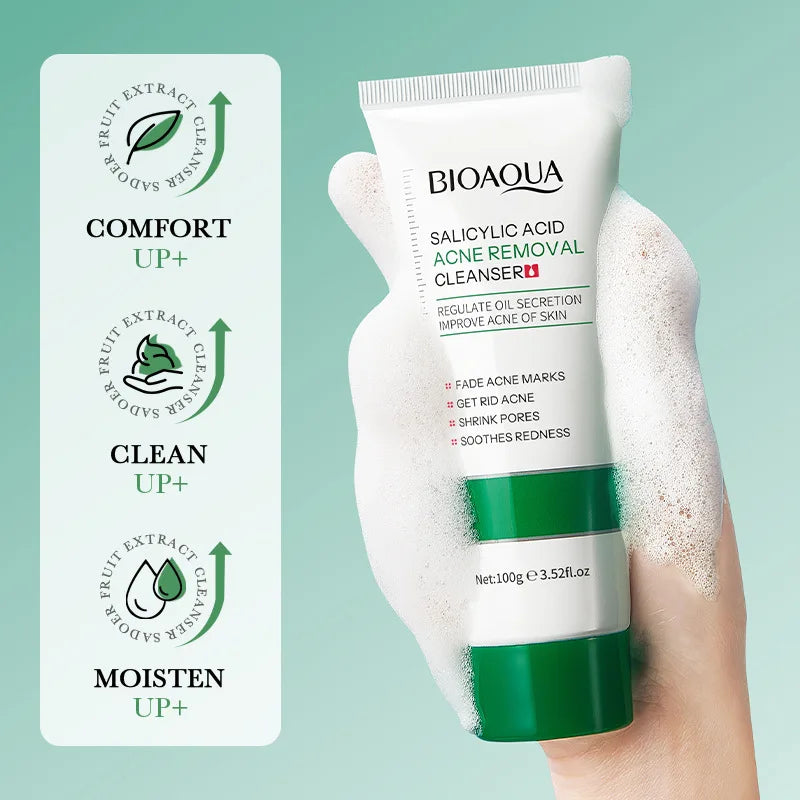 BIOAQUA Salicylic Acid Facial Cleanser Acne Treatment Moisturizing Oil Control skincare Face Wash Foam Face Cleanser Skin Care.2026 CREMA FACIAL DE ACIDO SALISILICO MEJORA LA APRIENCIA FACIAL Y ACTUA CONTRA EL ACNES. PROTEGE Y RESTABLECE LA ELASTICIDAD