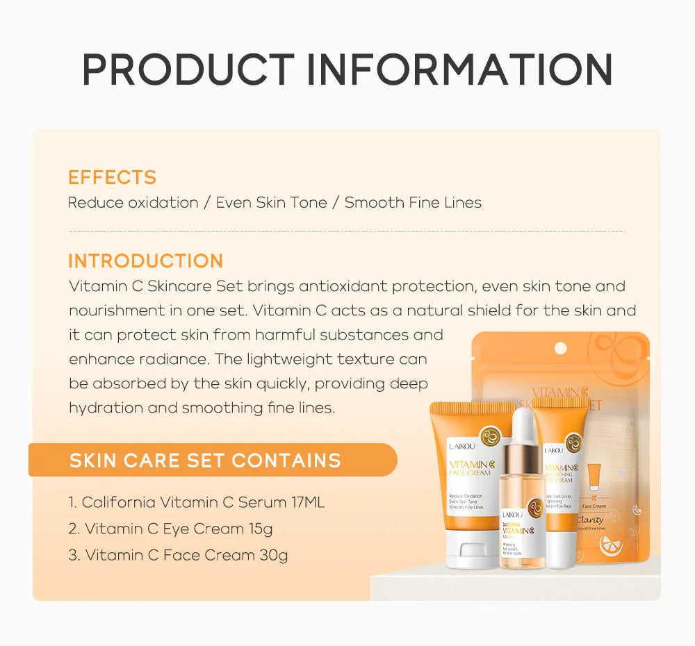 3pcs/set LAIKOU Vitamin C 24K Golden Sakura Skin Care Sets Face Cream Serum Eye Cream Moisturizing Anti Wrinkles Face Care Kit.2026 SKIN CARE REJUVENECEDOR, HUMECTANTE FACIAL