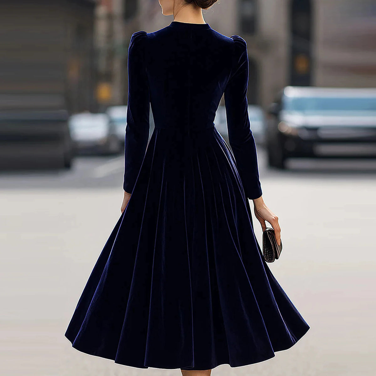 Modern European Elegance Women's Comfortable Velvet Dress Spring Autumn Solid Color Round Neck Long Long Dresses Elegant Women's Dress, vestido