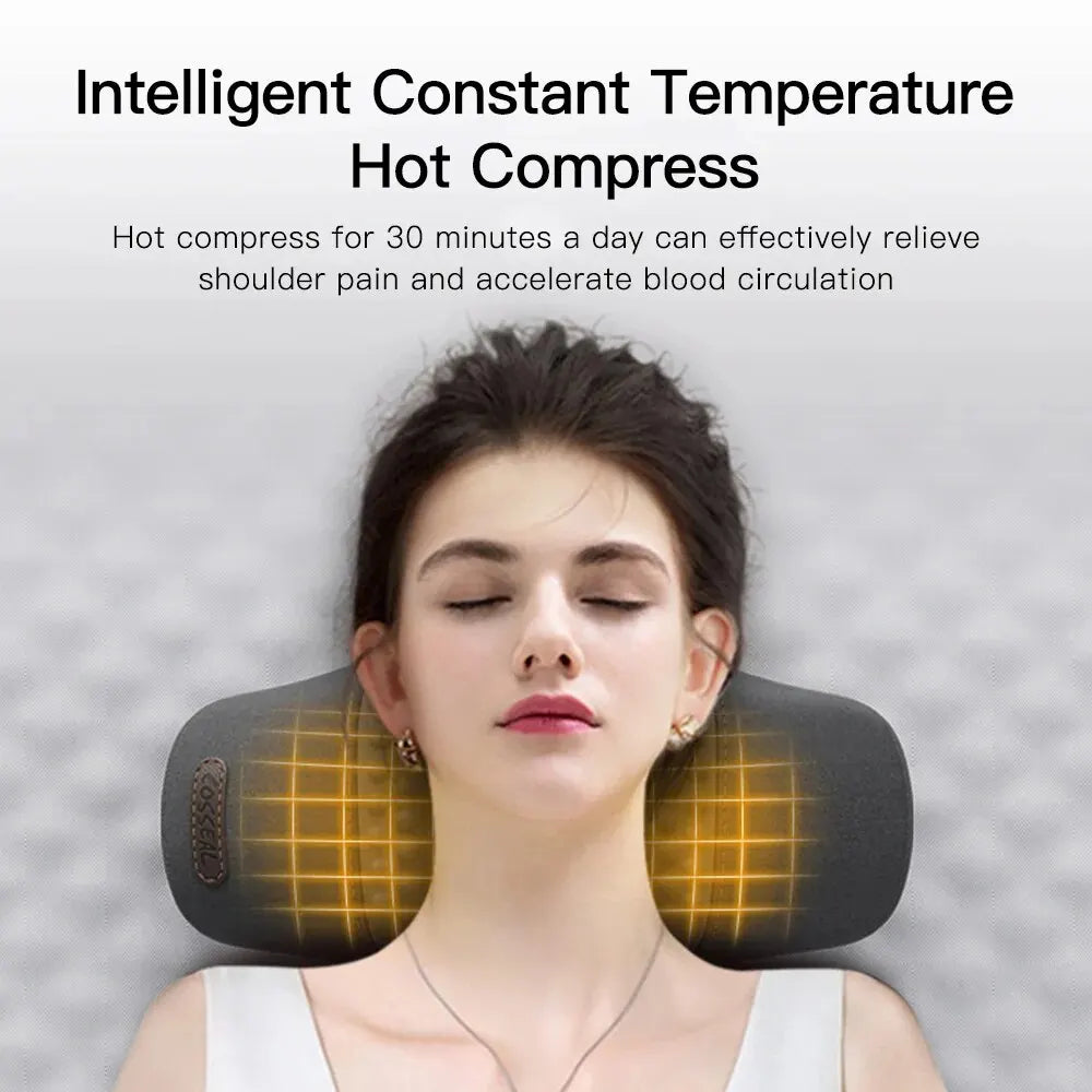 Almohada Masajeadora de Cuello — Eléctrica con Compresión Caliente, Masaje Vibratorio, Almohada Cervical para Dormir y Relajación, Espuma Viscoelástica con Soporte para la Columna