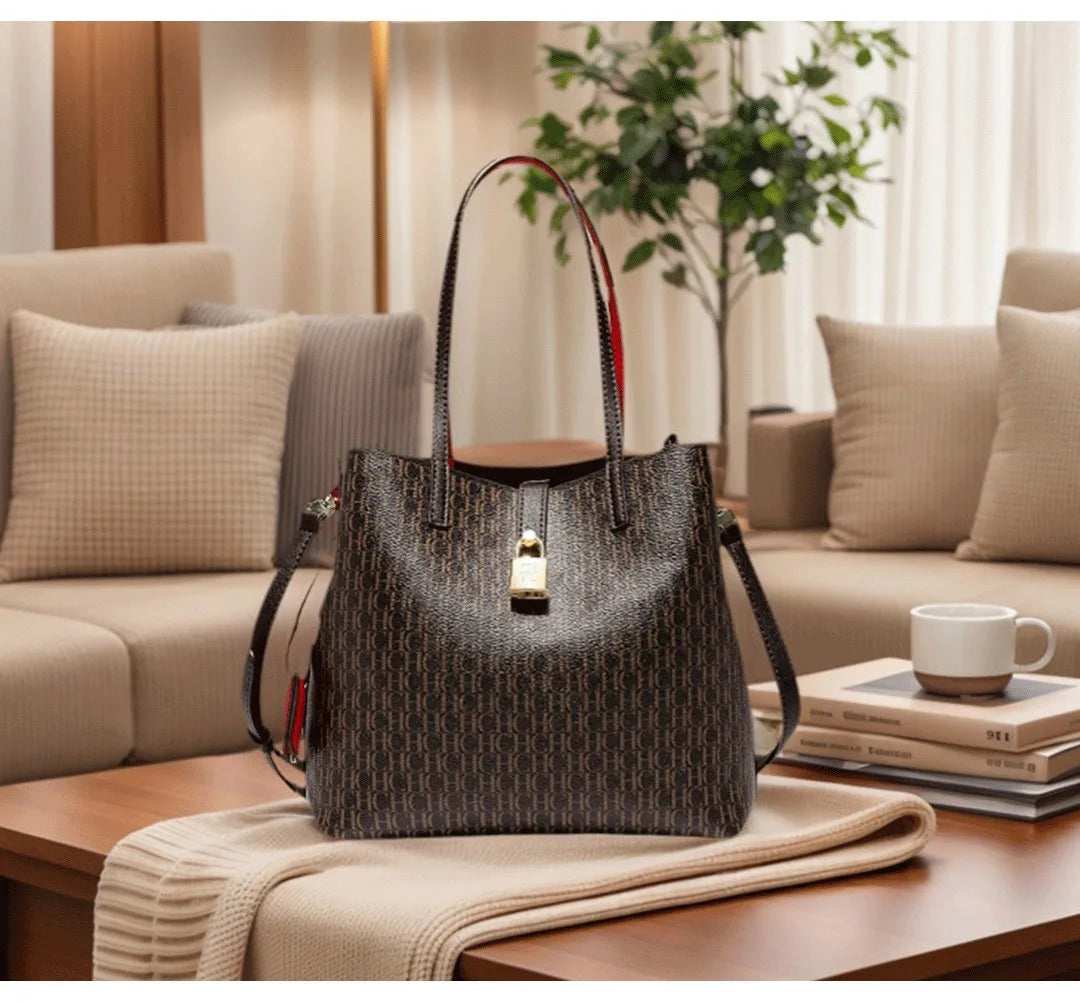 CH Premium Versatile Leather Crossbody Bag Ladies Large Capacity Daily Commuter Tote Bag Letter Print Design Ladies Fashion 2026