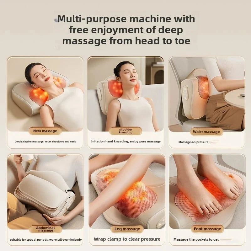 Almohada Masajeadora para Cuello, Cintura, Espalda y Hombros — Masaje con Dedo, Multifunción con Compresión Caliente para Relajar la Cintura