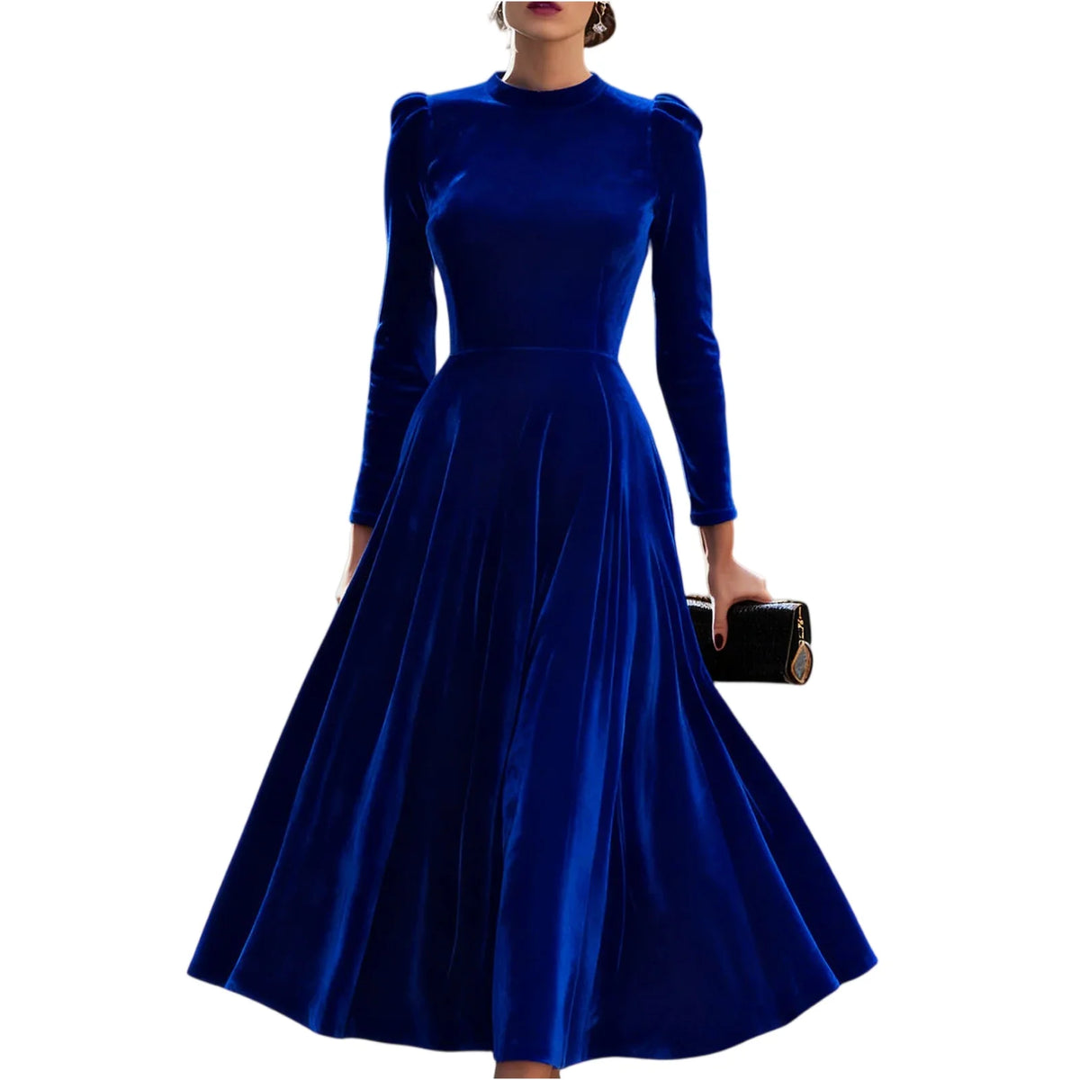Modern European Elegance Women's Comfortable Velvet Dress Spring Autumn Solid Color Round Neck Long Long Dresses Elegant Women's Dress, vestido