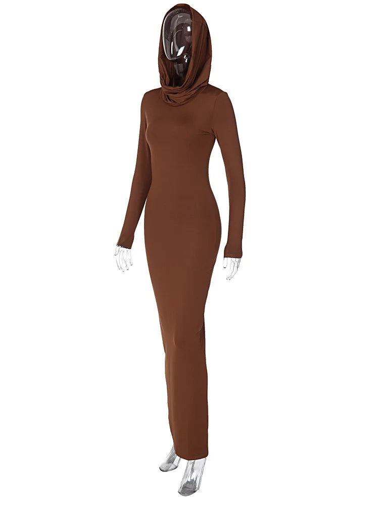 Hooded Long Dress For Women Y2k Clothes Sexy Streetwear Long Sleeve Bodycon Vestidos De Mujer Solid Robe Femme Été Back Split Diva 2026