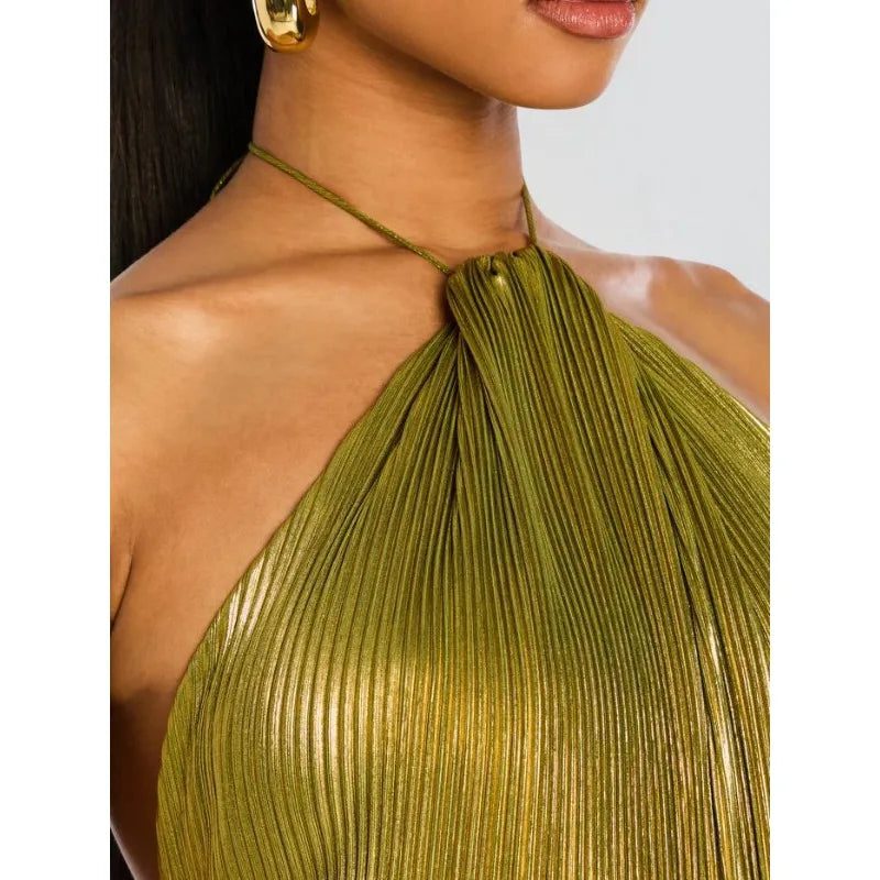 Luxurious Women Corset Party Cocktail Dress Sexy Off Shoulder Halter Folds Slit Guest Celebrity Long Dress Celebrity Prom Gown 2026 GOLD FASHION. VESTIDO PARA OCASION ELEGANTE