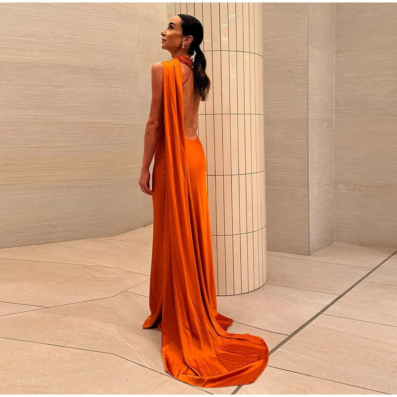 Elegant Ribbon Halter Dress Women Solid Off Shoulder Sleeveless Backless Slim Maxi Dresses 2025 Summer Autumn Party Robes Lady 2026 Vestido Elegante Para Ocasión Especial