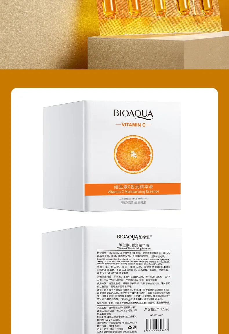 20 piezas BIOAQUA Suero de Vitamina C — Hidratante, Refrescante, Aclarante, Nutritivo, Antienvejecimiento, Esencia Facial para el Cuidado de la Piel.