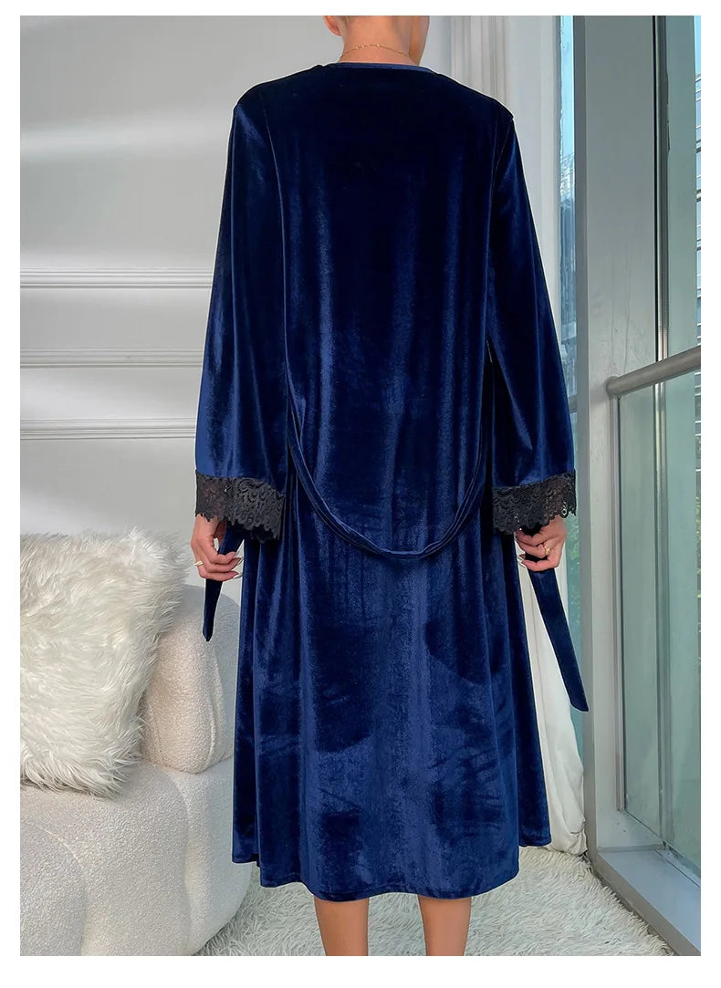 Sexy Lace Up Velour Long Robe Nightwear Women's Sleepwear Burgundy Kimono Bathrobe Gown Intimate Lingerie Autumn New Homewear 2026