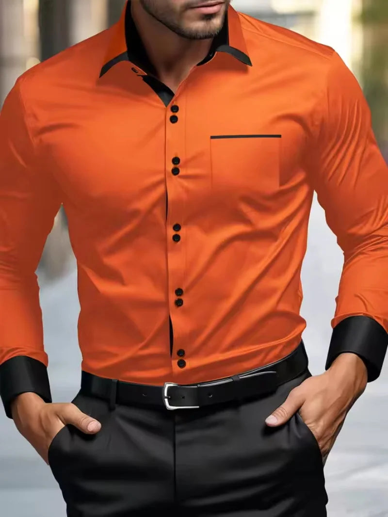 Fashionable men's shirts, men's business casual long sleeved shirts, English style double button shirts, thin collared vacation. Camisa Extra Elastizada. 2026. Elegantes y Casual
