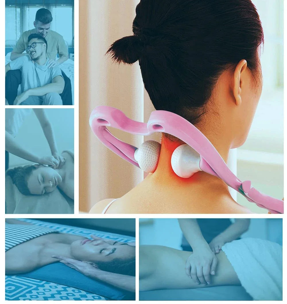 Masajeador de Cuello — Herramienta de Masaje de Doble Presión para Puntos Gatillo, Manual, para Relajar Cuello y Aliviar Dolor de Espalda, Masaje Profundo