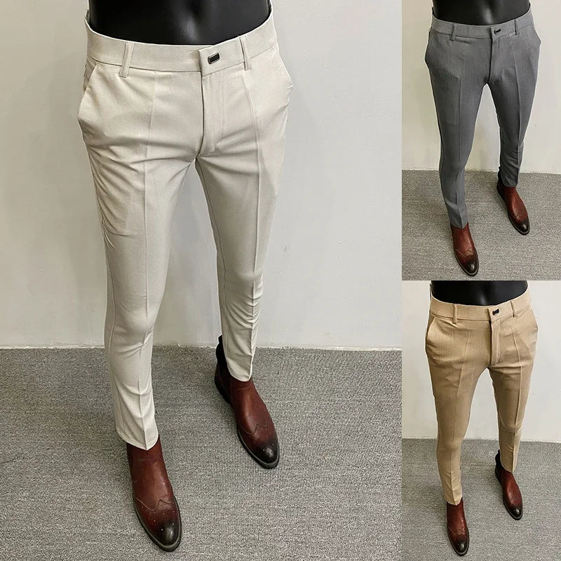 Men Suit Pants Formal Trousers Stretch Slim Pantalone Hombre Calça Masculina Solid Color Casual Dress Pants Fashion Men Clothing. Pantalones de Hombre, extra slim fit 2026. Elegantes