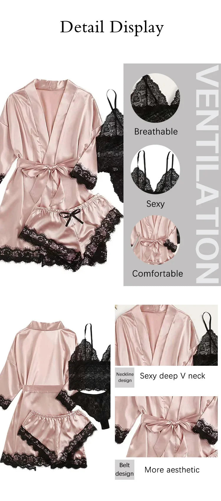 4 Pieces Woman Sleepwear Pajamas Ser With Robe Sexy Lace Lingerie Bathrobe Silk Satin Home Clothed Nightwear Robe. 2026