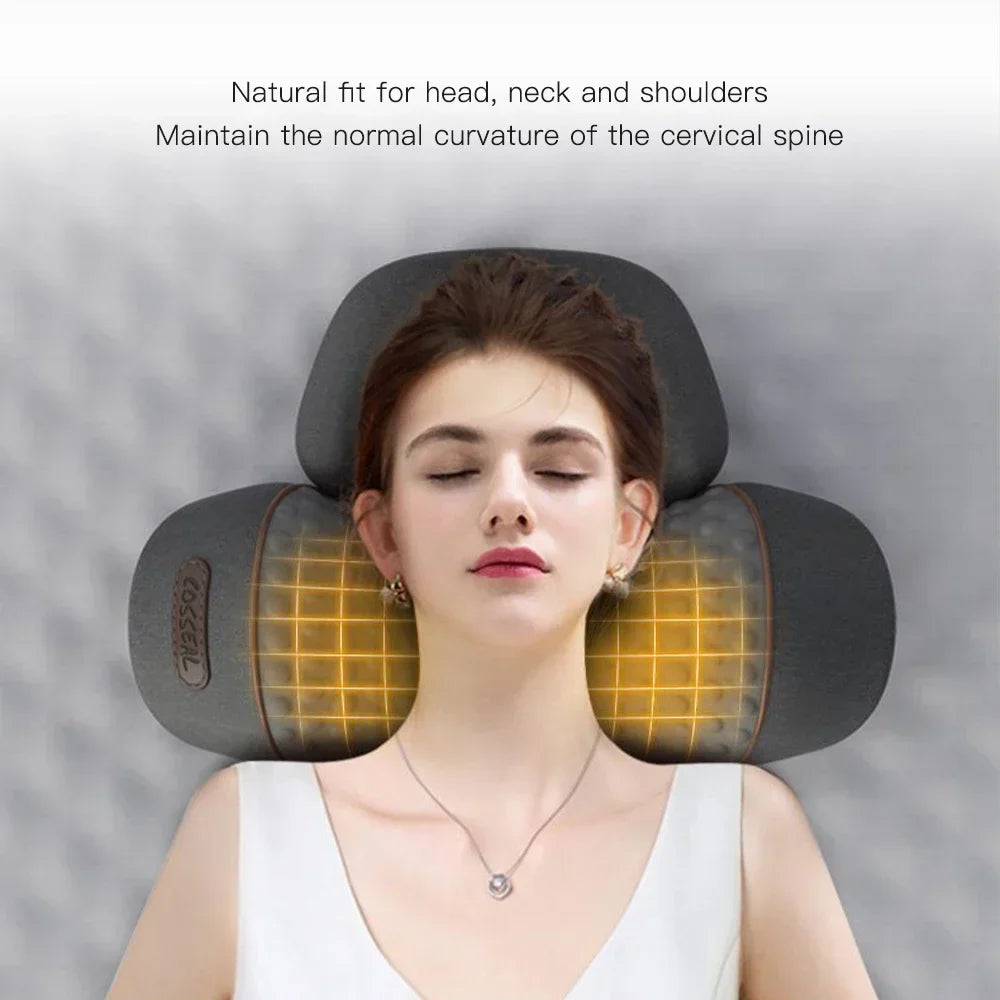 Cojín Masajeador de Cuello Eléctrico — Estirador Cervical con Calor, Vibración y Masaje, Tracción para la Espalda, Almohada Ortopédica para Dormir con Soporte