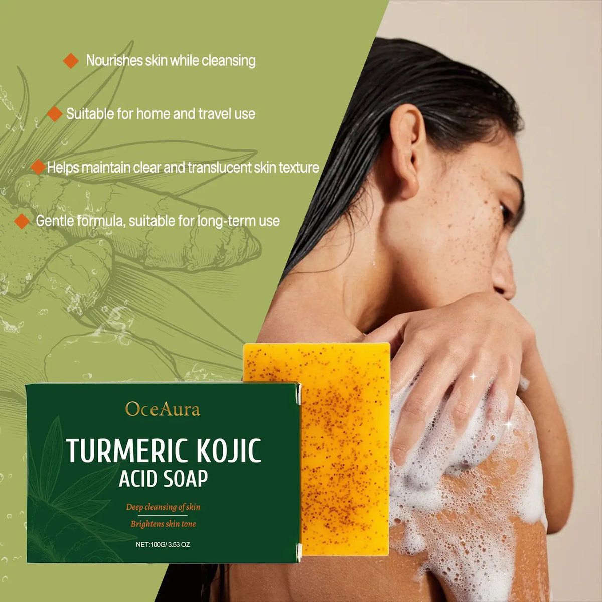 Turmeric and Kojic Acid Soap Deep Hydration Brightening Skin Care Products Soft Smooth Body Cleaning Skin Lightening Soap 100g.2026 JABON DE CURCUMA Y ACIDO DE KOJICO AYUDA A LA PIGMENTACION FACIAL