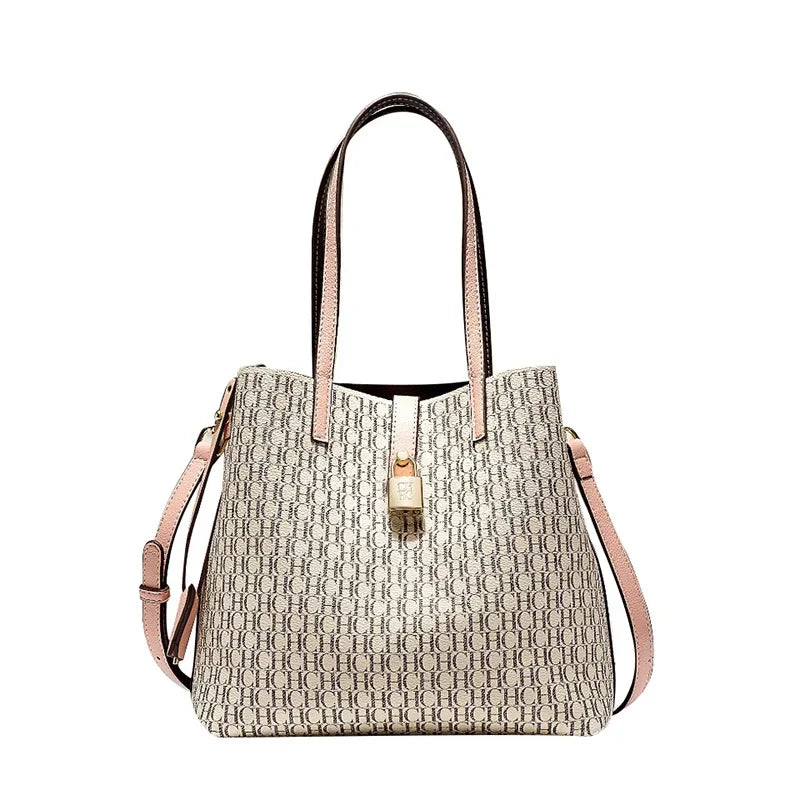 CH Premium Versatile Leather Crossbody Bag Ladies Large Capacity Daily Commuter Tote Bag Letter Print Design Ladies Fashion 2026