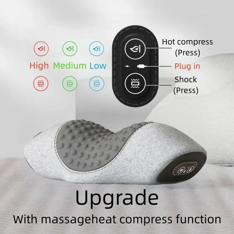 Almohada Masajeadora de Cuello — Eléctrica con Compresión Caliente, Masaje Vibratorio, Almohada Cervical para Dormir y Relajación, Espuma Viscoelástica con Soporte para la Columna