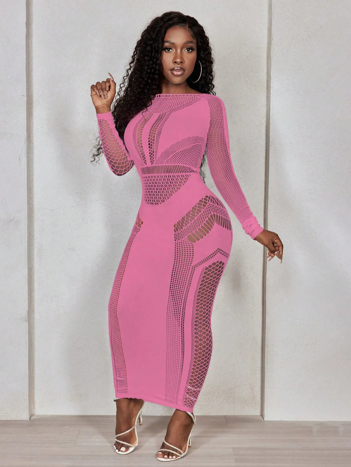 BamGleam Women's Long Sleeve Bodycon Hollow Out Mesh Dress Fall Cloth For Women 2026 Vestido Sexy Elegante y Casual