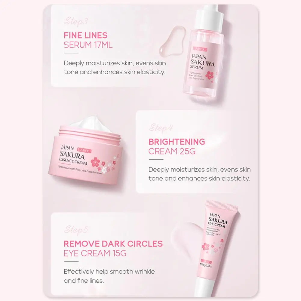 5/3pcs/Set Sakura Skin Care Sets Face Cream Serum Toner Facial Cleanser Sunscreen Eye Cream Gift Box Face Skin Care Set Product.2026 SERUM FACIAL. HUMECTANTE FACIL. REJUVENECEDOR PROTECCION CONTRA ARRUGAS FACIALES