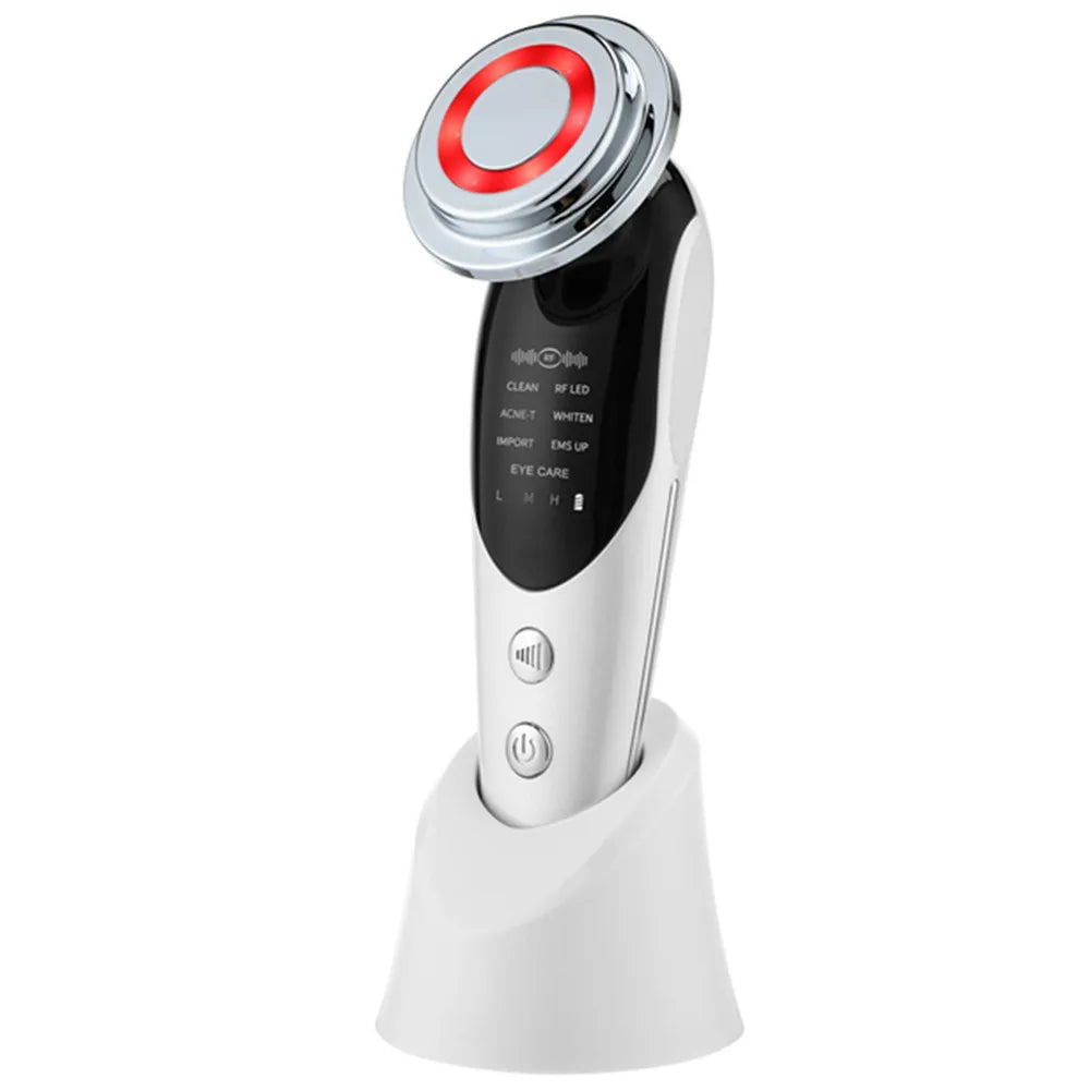 Masajeador Facial EMS 7 en 1 — Lifting Facial, Aclara la Piel, Limpieza Profunda, Infusión de Esencias, Máquina de Belleza para el Cuidado de la Piel.